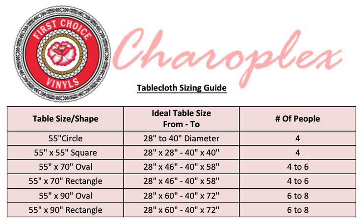 Graphic of tablecloth sizing guide.